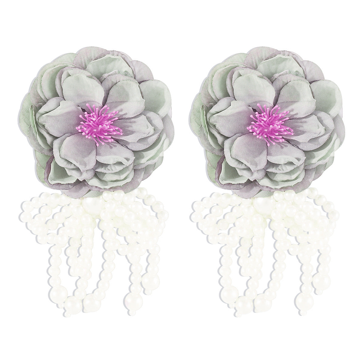 Wholesale Flower Pearl Bow Tassel Earrings